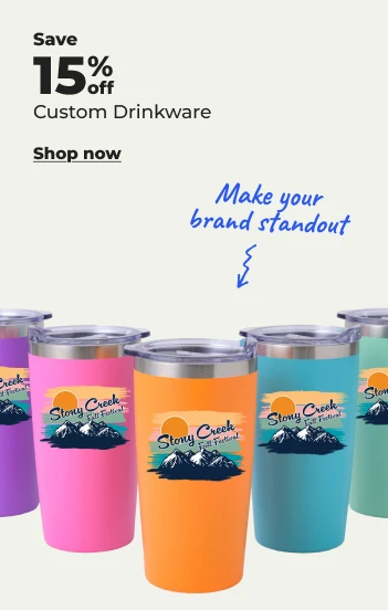Shop now: 15% off custom drinkware