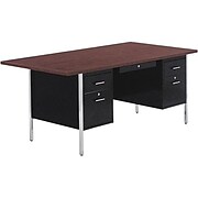 Alera(tm) 2100 Series Metal Desks in Walnut Black; Double Pedestal Desk, 72x36