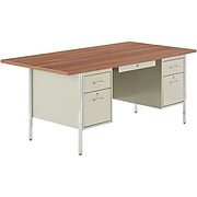 Alera(tm) 2100 Series Metal Desks in Oak Putty; Double-Pedestal Desk, 72Wx36