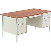 Alera(tm) 2100 Series Metal Desks in Oak Putty; Double Pedestal Desk, 60Wx30
