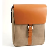 Bey-Berk BB902 Leather and Khaki Fabric Messenger Bag; Saddle