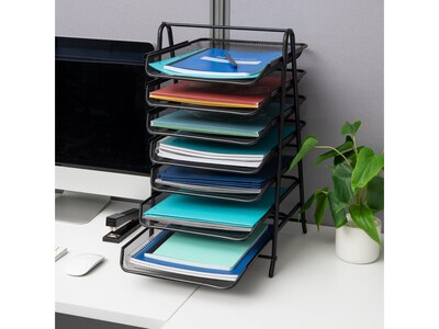 Mind Reader 7-Tier Stackable Paper Desk Tray Organizer, Metal, Black (7TPAPER-BLK)