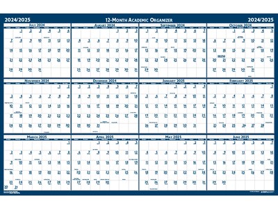 2024-2025 House of Doolittle 24 x 18 Academic Yearly Wet-Erase Wall Calendar, Reversible, White/Bl