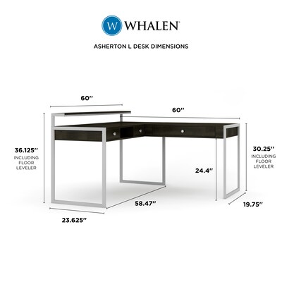 Whalen Asherton 60" W  L-Shaped Computer Desk, Fawn Aged Oak (SPUS-ASHD)