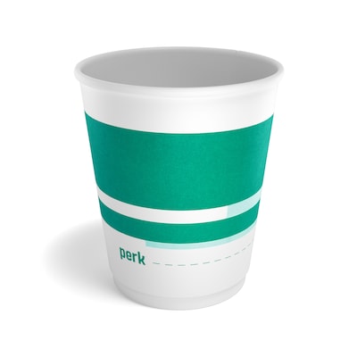 Perk™ Insulated Double Wall Paper Hot Cup, 10 oz., White/Teal, 480/Carton (PK59482CT)