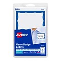 Avery Adhesive Laser/Inkjet Name Badge Labels, 2 1/3 x 3 3/8, White with Blue Border, 100 Labels P