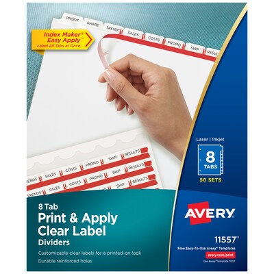 Avery Index Maker Paper Dividers with Print & Apply Label Sheets, 8 Tabs, White, 50 Sets/Pack (11557