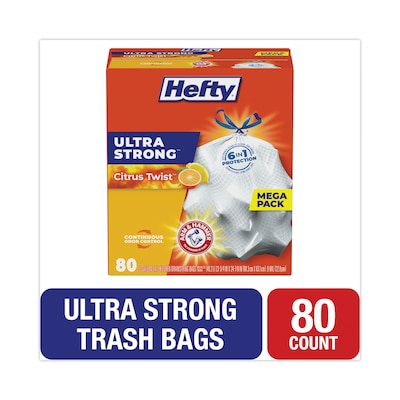 Hefty® Ultra Strong Scented Tall White Kitchen Bags, 13 gal, 0.9 mil, 23.75 x 24.88, White, 80/Box