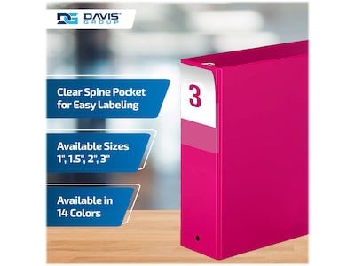 Davis Group Premium Economy 3" 3-Ring Non-View Binders, Pink, 6/Pack (2314-43-06)