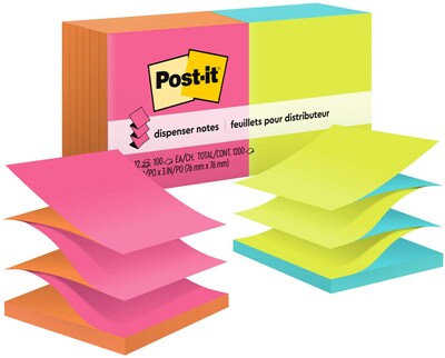 Post-it Pop Up Sticky Notes, 3 x 3 in., 12 Pads, 100 Sheets/Pad, The Original Post-it Note, Poptimis