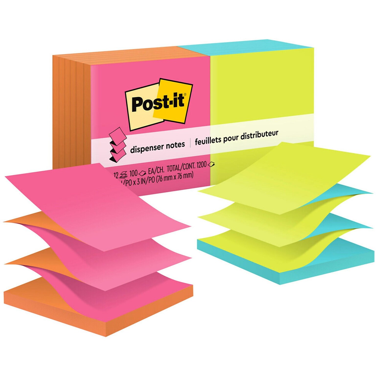 Post-it Pop Up Sticky Notes, 3 x 3 in., 12 Pads, 100 Sheets/Pad, The Original Post-it Note, Poptimistic Collection