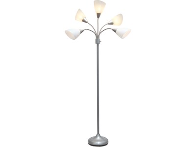 Simple Designs 67 Silver Metal Floor Lamp with 5 Adjustable Cone Shades (LF2006-SVW)