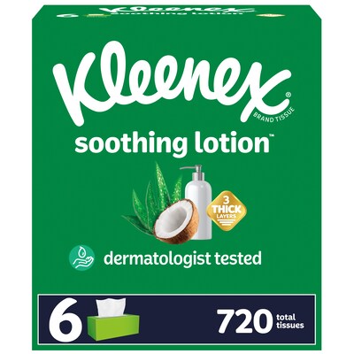 Kleenex Soothing Lotion Facial Tissue, 3-Ply, 120 Sheets/Box, 6 Boxes/Pack (54296)