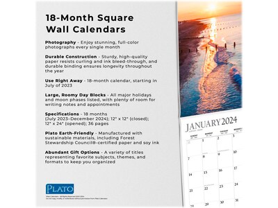 2023-2024 Plato Beaches 12" x 12" Academic & Calendar Monthly Wall Calendar (9781975467159)