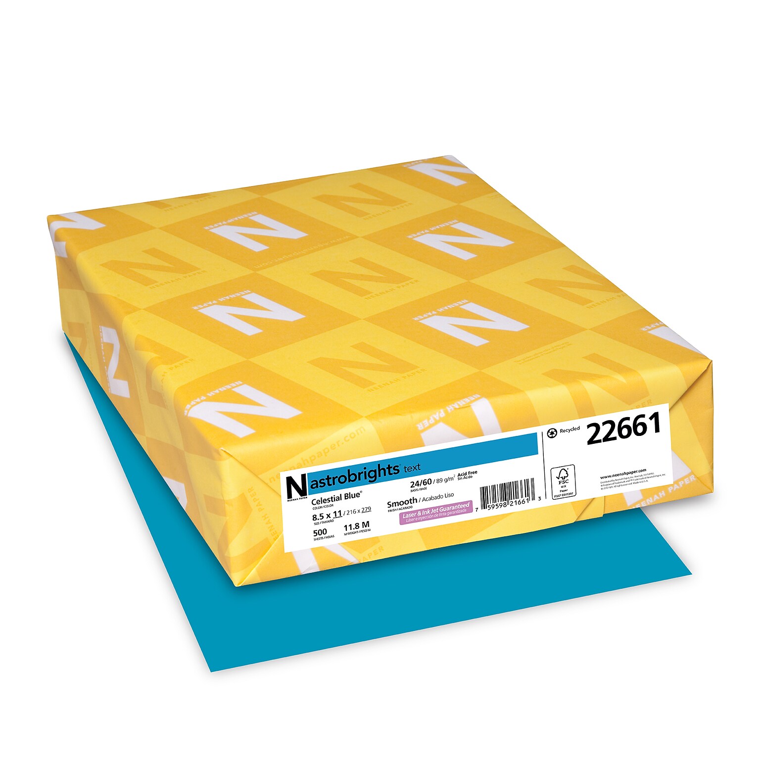 Astrobrights 30% Recycled Colored Paper, 24 lbs., 8.5 x 11, Celestial Blue, 500 Sheets/Ream (22661)