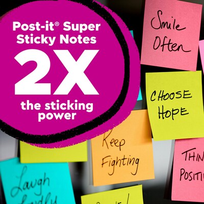 Post-it Super Sticky Notes, 3" x 3", Energy Boost Collection, 90 Sheet/Pad, 12 Pads/Pack (65412SSUC)