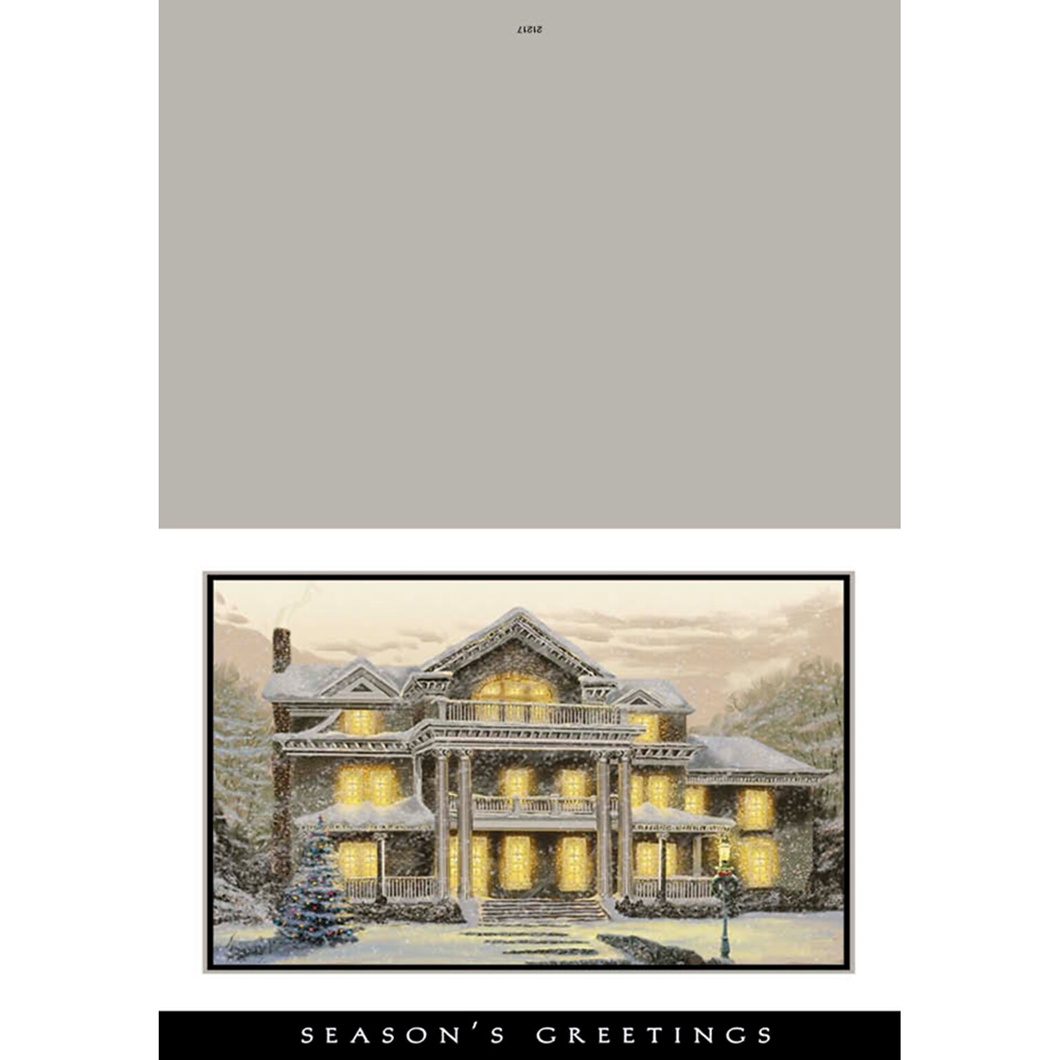 Seasons greetings - old house - 7 x 10 scored for folding to 7 x 5, 25 cards w/A7 envelopes per set
