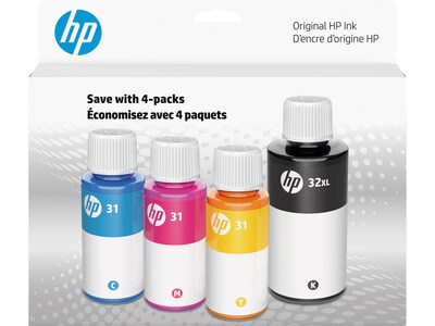 HP 32XL/31 Black/Cyan/Yellow/Magenta High Yield Ink Refills, 4/Pack (7E6X7AN)