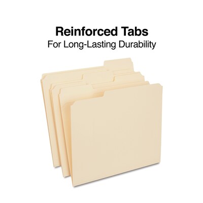 Quill Brand® Heavy-Duty Reinforced File Folders, 1/3-Cut, Letter Size, Assorted Tabs, Manila, 50/Box (71043450)