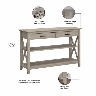 Bush Furniture Key West 47"W x 16"D Console Table with Drawers and Shelves, Washed Gray (KWT248WG-03)