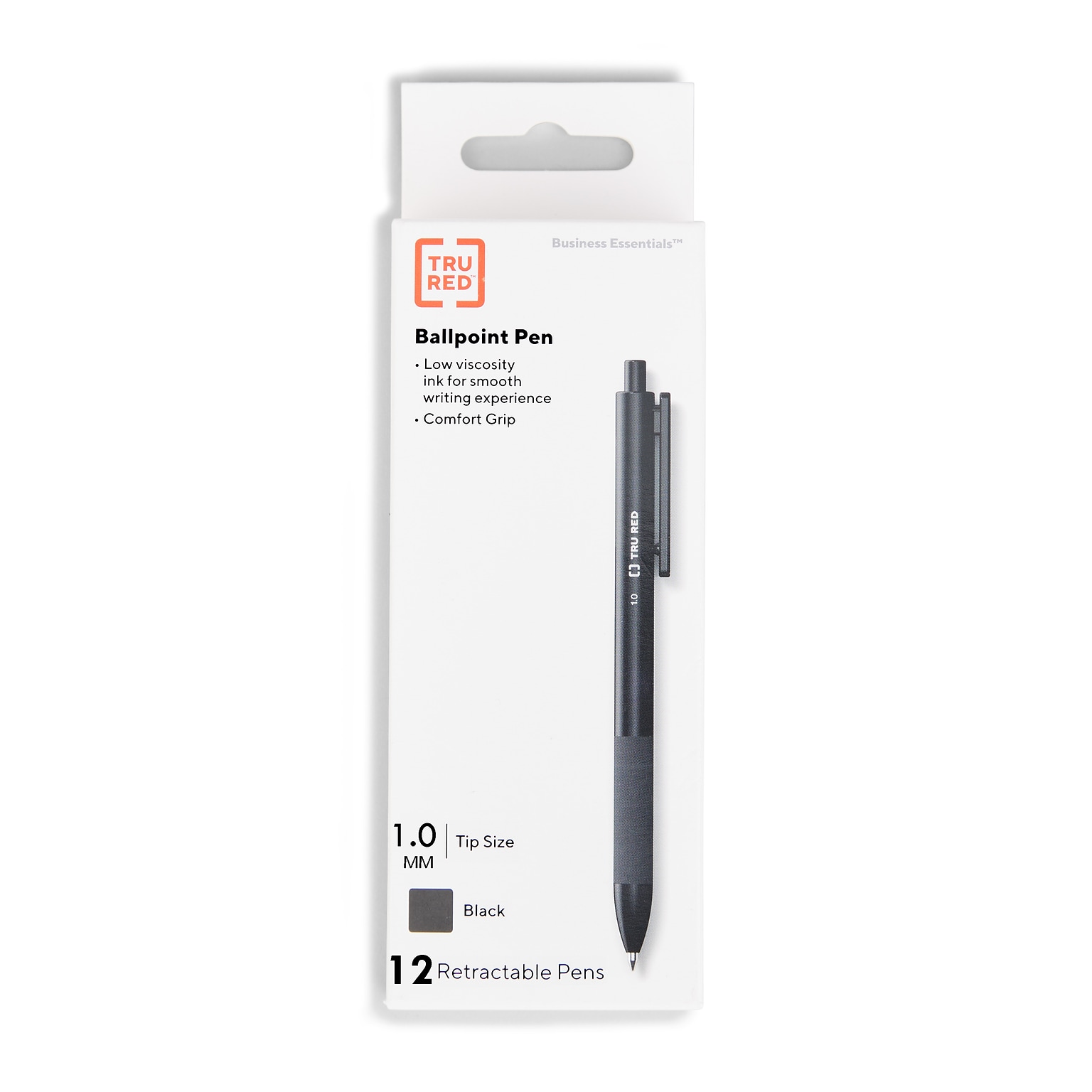 TRU RED™ Ballpoint Gripped Retractable Pen, Medium Point, 1.0mm, Black, Dozen (TR59161)