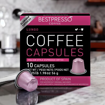 Bestpresso Lungo Blend Coffee Nespresso Original Pods, Dark Roast, 10/Box (BST10425)