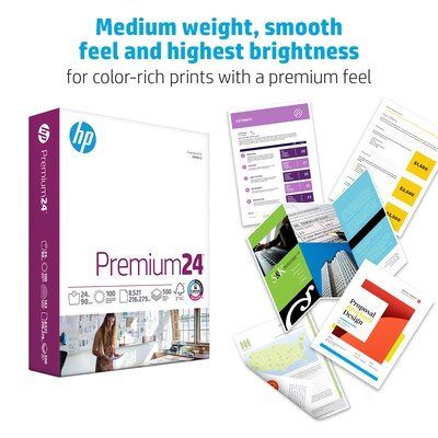 HP Premium24 8.5" x 11" Laser Paper, 24 lbs., 100 Brightness, 500 Sheets/Ream (HPJ1124)