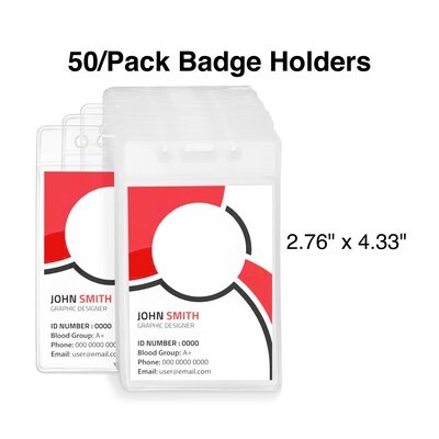 Staples ID Badge Holders, 3-1/2" x 2-1/2", Vinyl, Clear, 50/Pack (37868-CC)