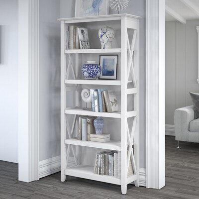 Bush Furniture Key West 5-Shelf 66H Bookcase, Pure White Oak (KWB132WT-03)