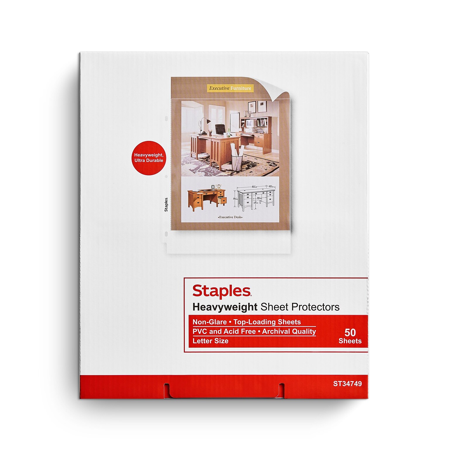 Staples Heavyweight Non-Glare Sheet Protector, 8.5 x 11, Clear, 50/Box (34749)