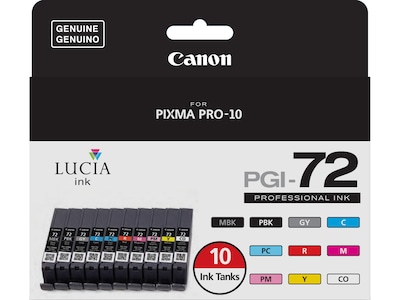 Canon PGI-72 Black/Color Assortment Standard Yield Ink Cartridges, 10/Pack (6402B007)