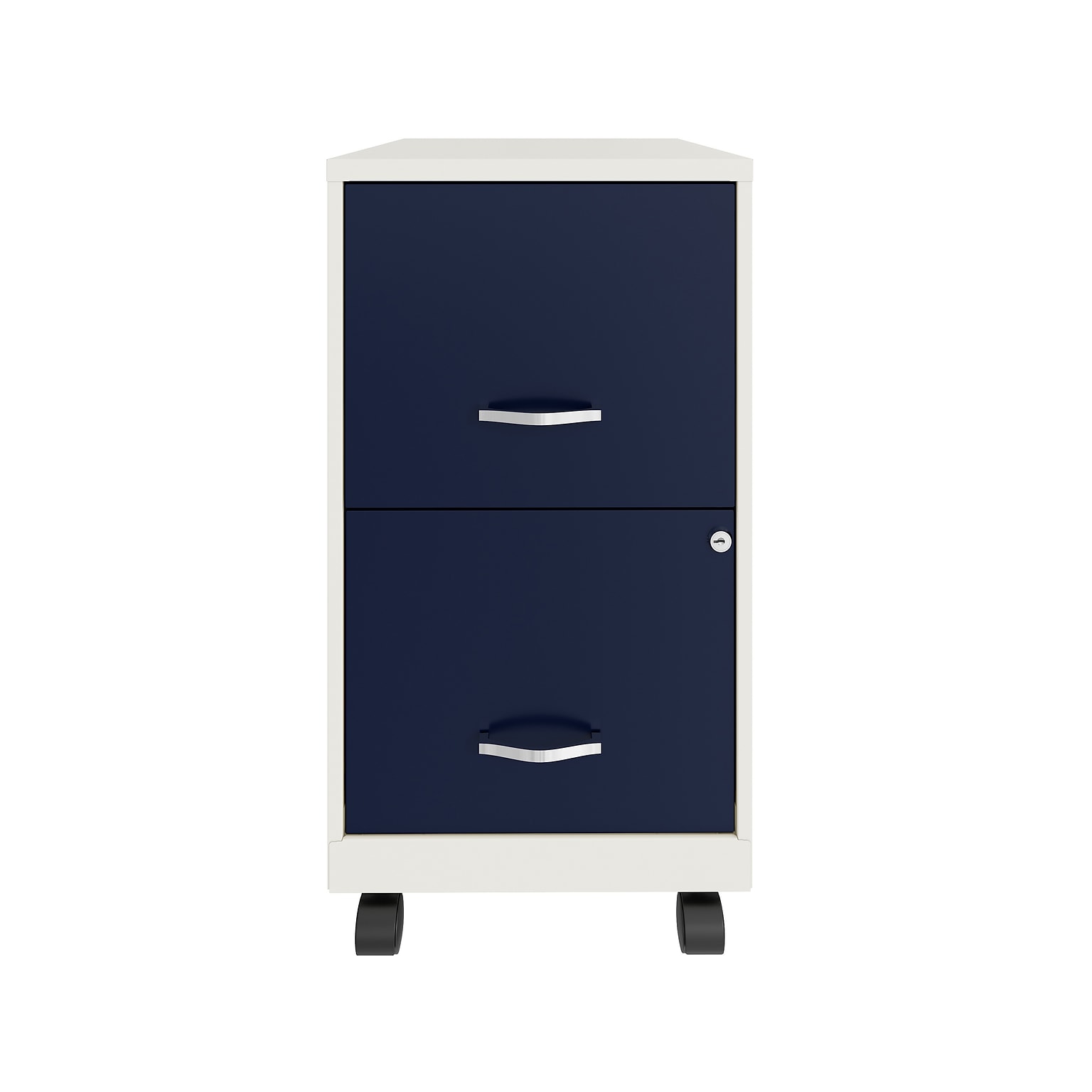 Space Solutions SOHO Smart File 2-Drawer Mobile Vertical File Cabinet, Letter Size, Lockable, Pearl White/Navy (25335)
