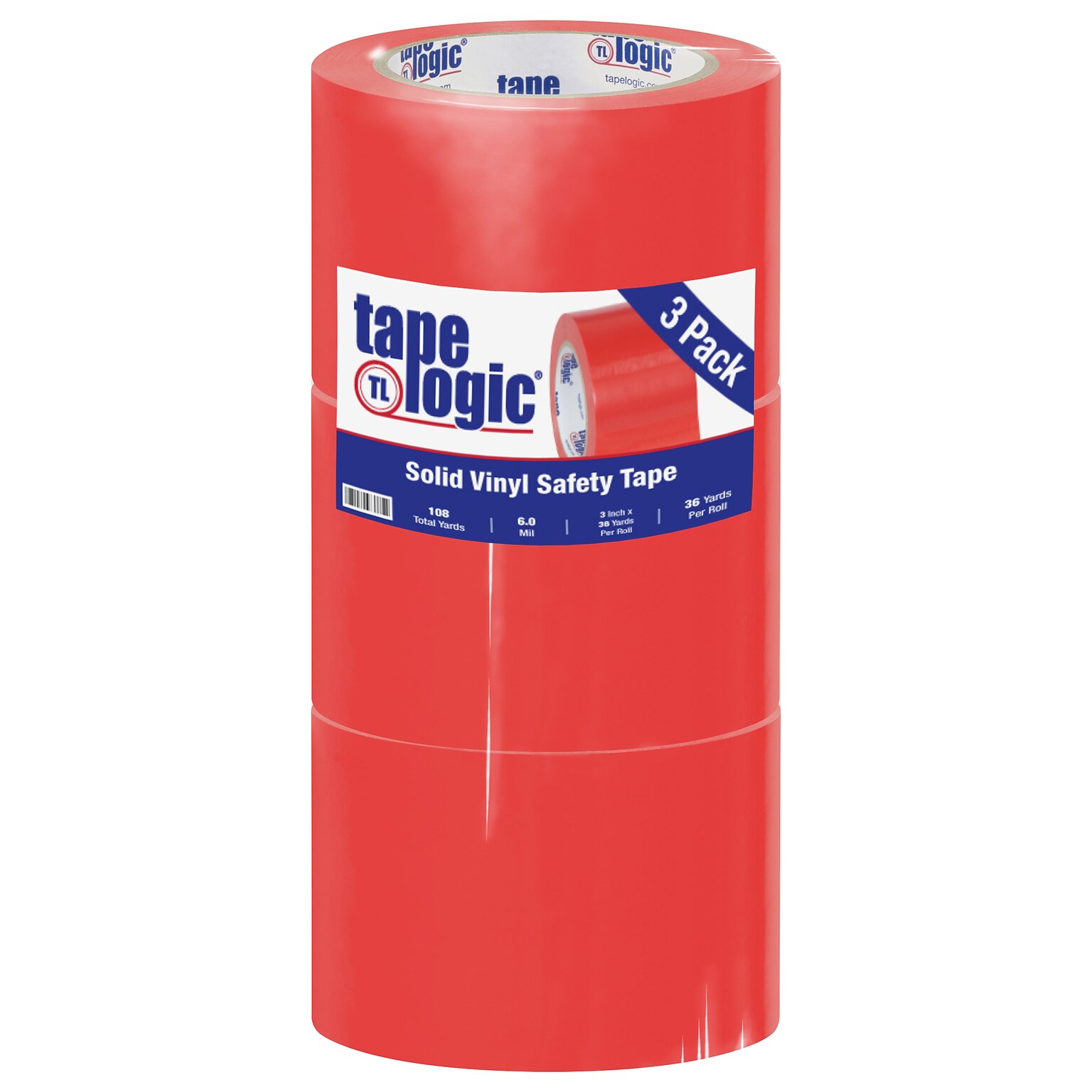 Tape Logic 3 x 36 yds. Solid Vinyl Safety Tape, Red, 3/Pack (T93363PKR)