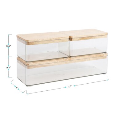 Martha Stewart Grady Plastic Stackable Storage Organizer with Light Natural Paulownia Wood Lid, Clear, 3/Set (GSBA13603WCLNT)