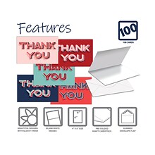 Better Office Thank You Cards with Envelopes, 4 x 6, Assorted Colors, 100/Pack (64525-100PK)