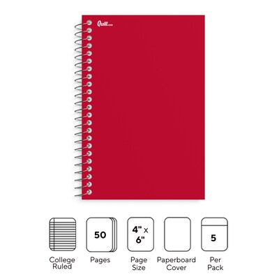Quill Brand® Memo Books, 4 x 6, College Ruled, Assorted Colors, 50 Sheets/Pad, 5 Pads/Pack (TR1149