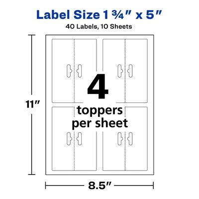 Avery Laser/Inkjet Adhesive Bag Toppers, 1 3/4" x 5", White, 4 Labels/Sheet, 10 Sheets/Pack, 40 Labels & Bags/Pack (22801)