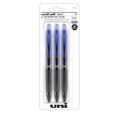 uniball 307 Retractable Gel Pens, Medium Point, 0.7mm, Blue Ink, 3/Pack (1927593)