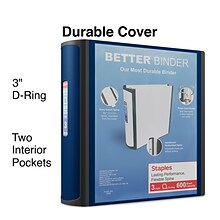 Staples® Better 3 3 Ring View Binder with D-Rings, Blue (15127-CC)