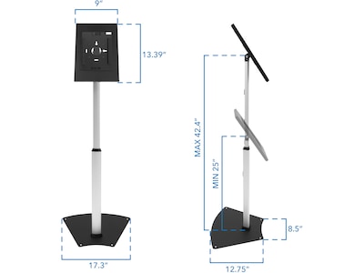Mount-It! Adjustable Anti-Theft iPad Tablet Floor Stand, Matte Black/Silver (MI-3783_G10)