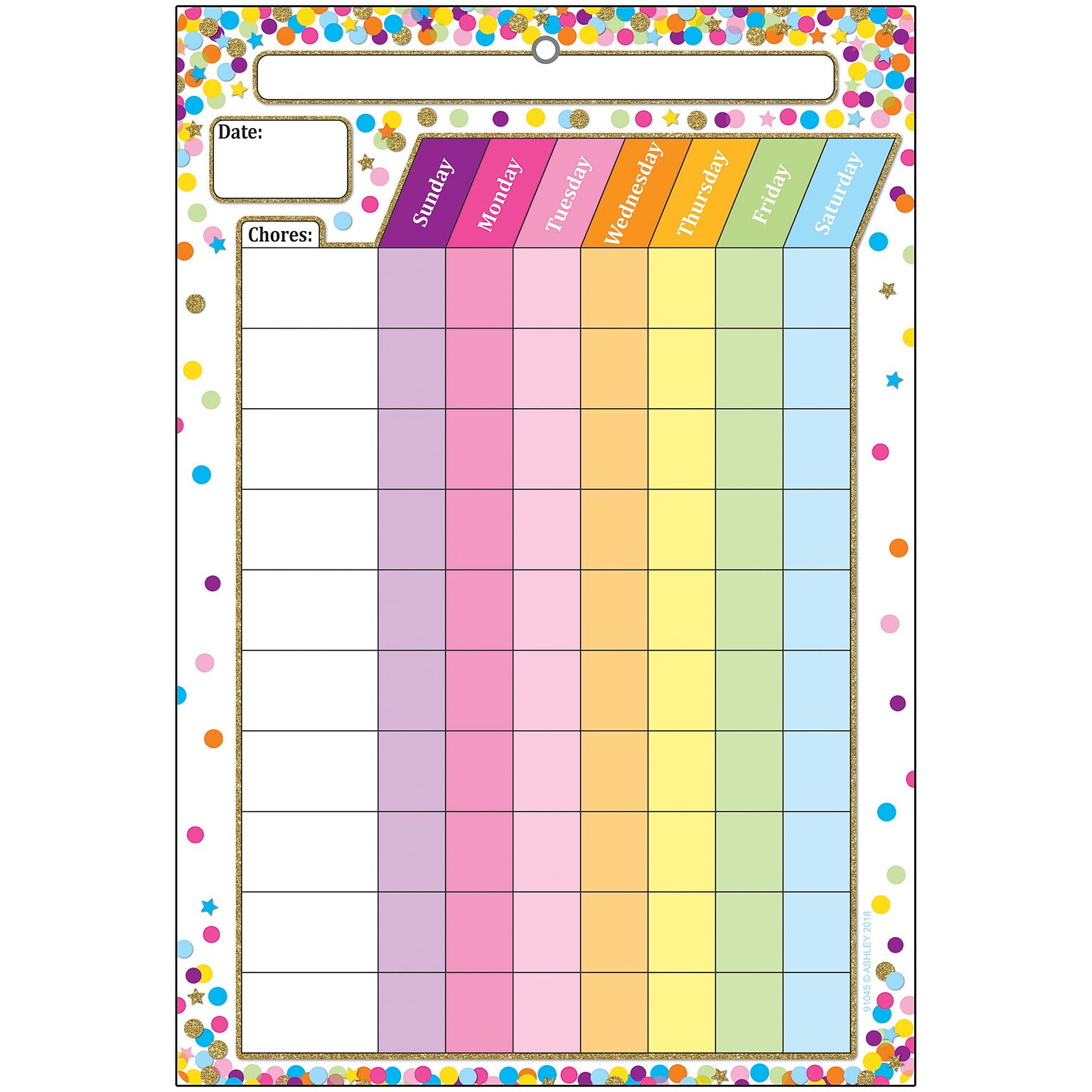 Ashley Productions Smart Poly™ Chart, 13 x 19, Confetti Chores, w/Grommet, Pack of 10 (ASH91045BN)