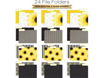 Global Printed Products Deluxe Designer Sunflower Hanging File Folder Kit, 1/3-Cut Tab, Letter Size, Assorted Colors