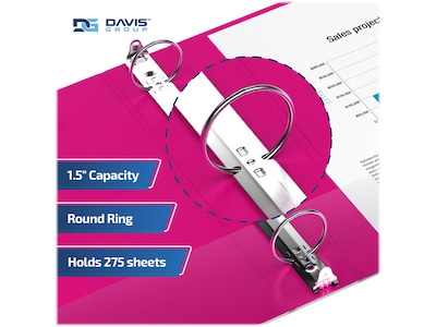 Davis Group Premium Economy 1 1/2" 3-Ring Non-View Binders, Pink, 6/Pack (2312-43-06)