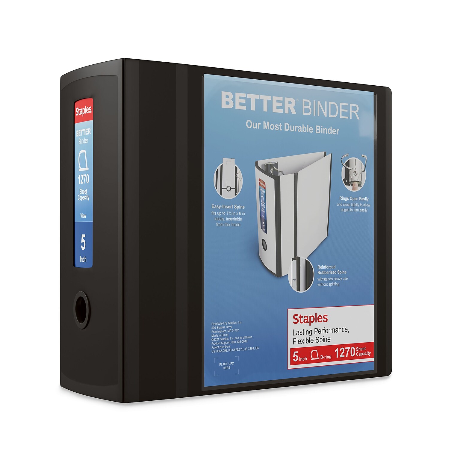 Staples® Better 5 3 Ring View Binder with D-Rings, Black (44104)