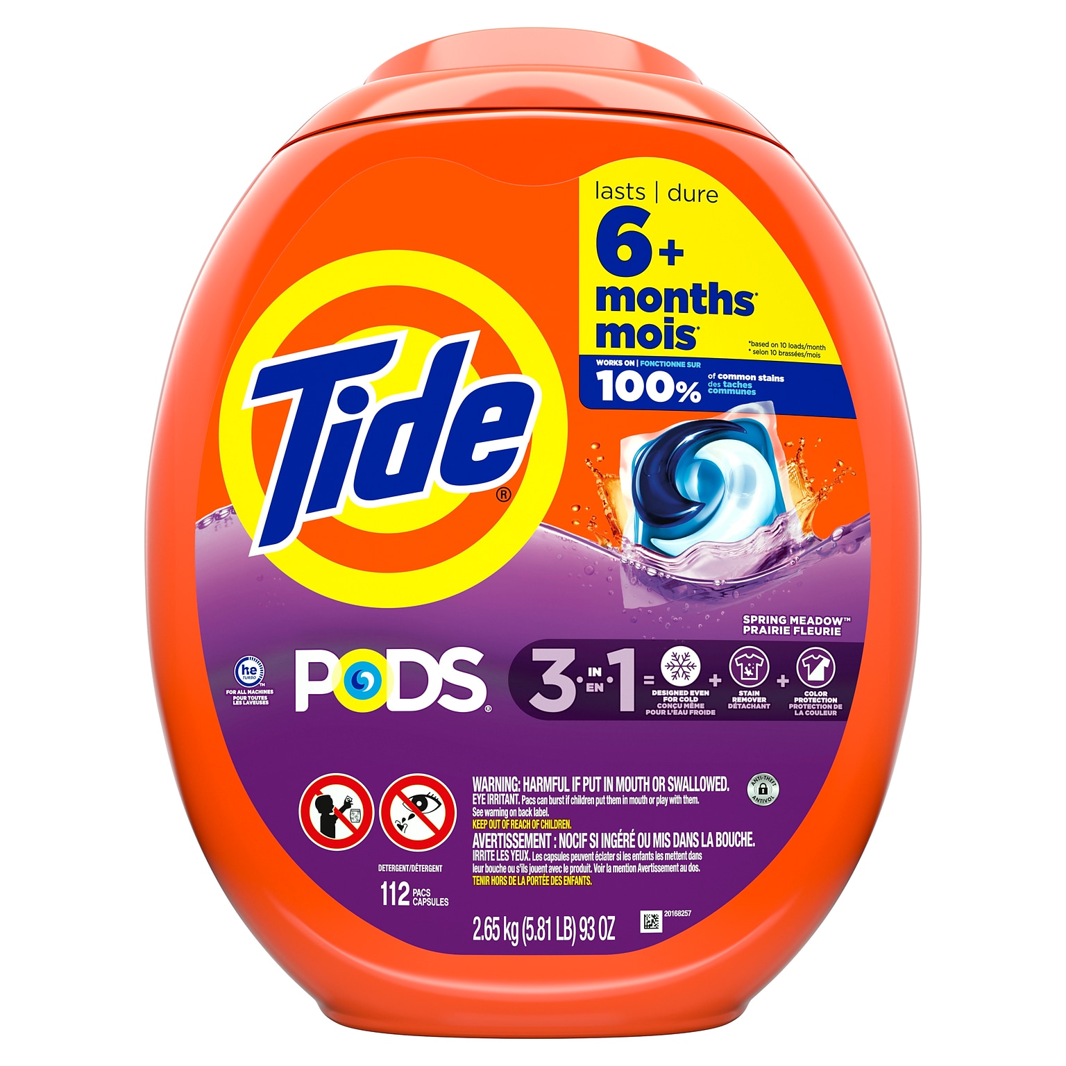 Tide PODS HE 3-in-1 Laundry Detergent Capsules, Spring meadow, 98 oz., 112 Capsules (03250)