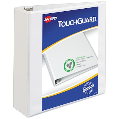 Avery TouchGuard Protection Heavy Duty 3 3-Ring View Binders, Slant Ring, White (17144)