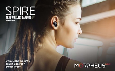 Morpheus 360 Spire Wireless Earbuds, Bluetooth, Black (TW1500B)