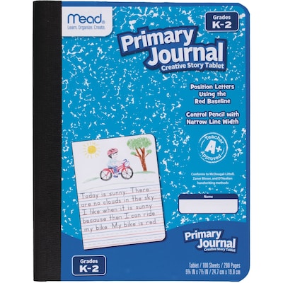 Mead Grades K-2 Primary Journal Composition Notebooks, 7.5 x 9.75, Wide Ruled, 100 Sheets, Blue (1
