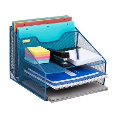 Mind Reader Metal Desktop Organizer Vertical File Holder Paper Letter Tray, Turquoise (MESHBOX5-TUR)