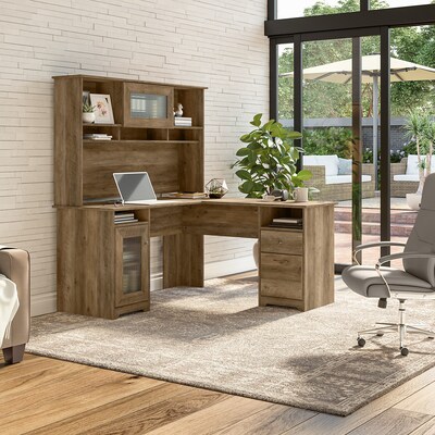 Bush Furniture Cabot 60W L Shaped Computer Desk with Hutch and Storage, Reclaimed Pine (CAB001RCP)